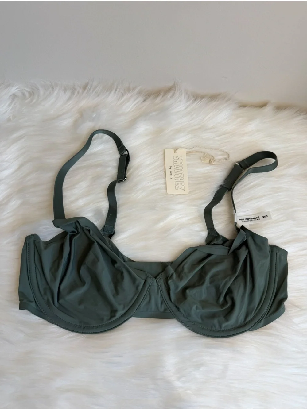 NWT SMOOTHEZ by Aerie Unlined Mesh Full Coverage Underwire Bra Green Size 34D - Picture 13 of 14